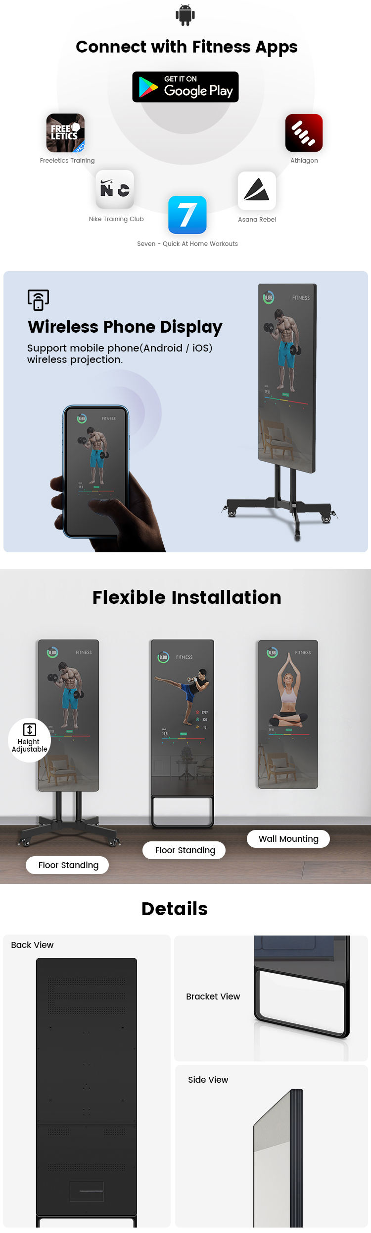 43inch lcd screen yoga mirror display gym smart fitness mirror10